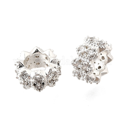 Волна плоские круглые латунные микро-паве кубические циркониевые европейские бусины KK-K300-07A-S-1