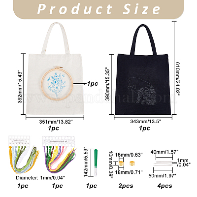 Wholesale CHGCRAFT DIY Flower & Cat Pattern Canvas Bag Embroidery Starter  Kit 