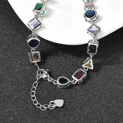 Латунные геометрические звенья цепи с разноцветными кубическими циркониями NJEW-P337-01P-1