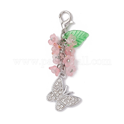 Подвеска из акрила в виде бабочки из сплава со стразами и цветами HJEW-JM03145-1
