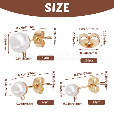 120 шт. 3 размера железных сережек-гвоздиков STAS-SP0001-51G-1