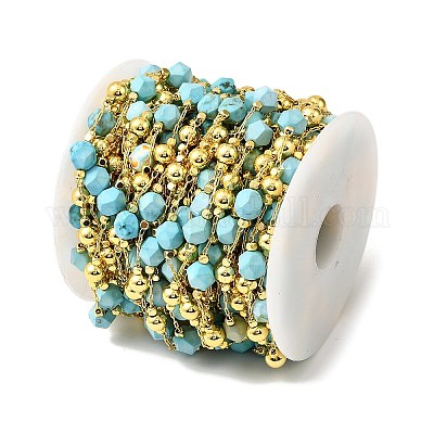 Ручной синтетический бирюзовый граненый круглый цепи из бисера CHC-F021-01G-10-1