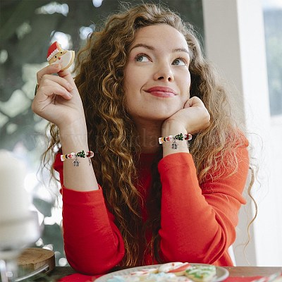 Браслет с подвесками из сплава снеговика и леденца BJEW-TA00265-1