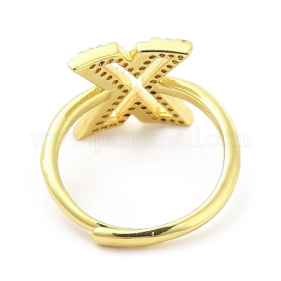 Регулируемое кольцо с инициалами из разноцветной эмали и прозрачным кубическим цирконием RJEW-P045-01G-X-1