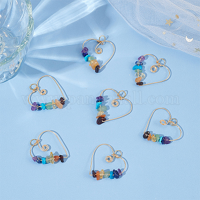 20 шт. подвески из медной проволоки с кристаллами драгоценного камня чакры G-HY0001-44-1