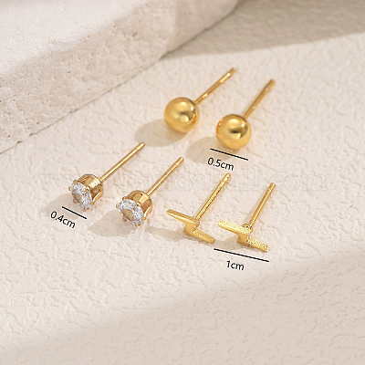 Элегантные серьги-гвоздики в форме молнии и круглой бусины из нержавеющей стали 201 WH4454-1