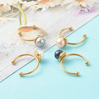 Жемчужные ракушки круглые бусины манжеты кольца RJEW-JR00375-1