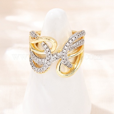Латунные микропаве кубические цирконии регулируемые открытые манжеты кольца RJEW-C140-17G-1