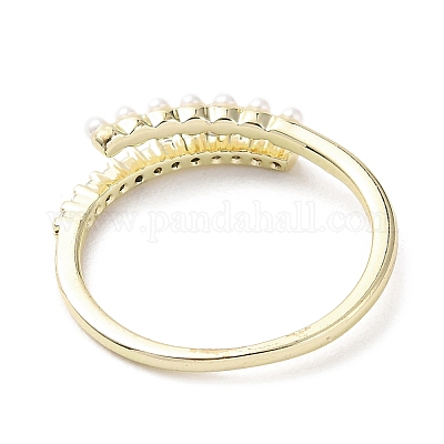 Кольцо-заколка с прозрачным кубическим цирконием и бусинами из искусственного жемчуга ABS RJEW-B041-01G-1