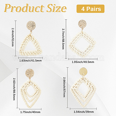 4 пара сережек-гвоздиков из ротанга в 4 стилях EJEW-SP0001-16A-1