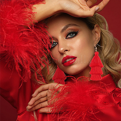 6 пара 6-цветных серег-подвесок из полиэстера в стиле бохо с длинными кисточками и железными штифтами для женщин EJEW-AN0003-97-1