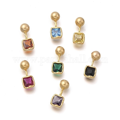 Квадратные подвески из латуни с микропаве из кубического циркония KK-D500-01G-1