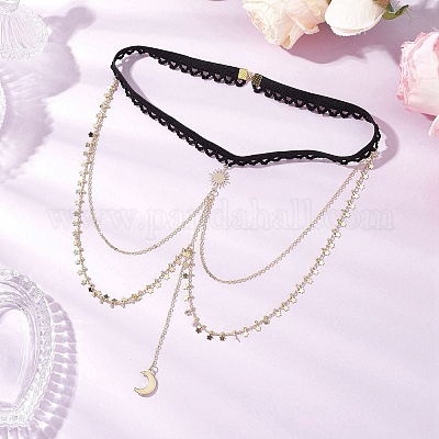 201 нержавеющая сталь и латунь многослойные цепочки на бедра и ноги со звездами AJEW-AN00657-1