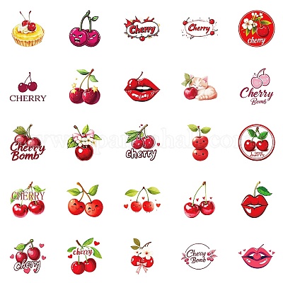 50 шт. бумажные наклейки с изображением вишни STIC-C012-15-1