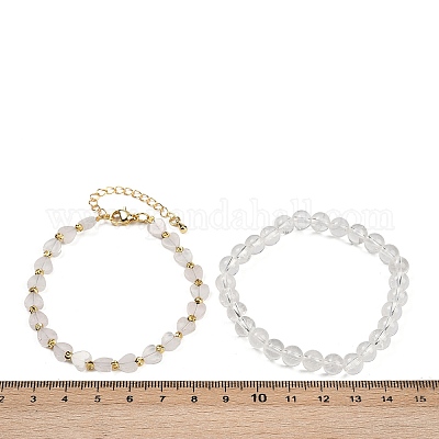 Комплект браслетов из натурального кварцевого хрусталя для женщин BJEW-G752-02G-09-1