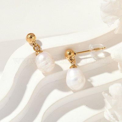 Серьги-гвоздики из нержавеющей стали 304 с натуральным пресноводным жемчугом EJEW-G423-20G-1