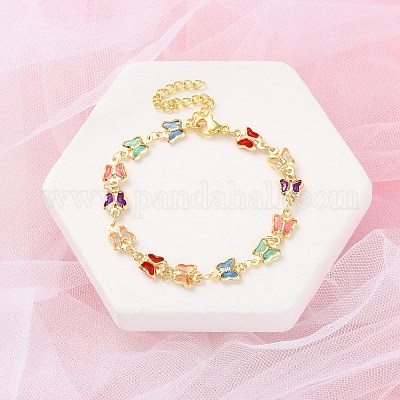 Бабочка латунные браслеты для женщин BJEW-S157-03G-1