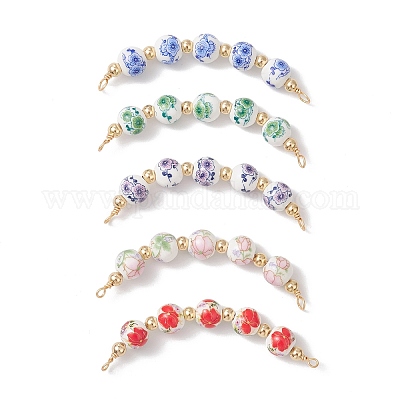 5 шт. 5-цветные круглые фарфоровые бусины с цветочным принтом в виде подвесок-соединителей PALLOY-JF04161-1