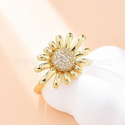 Латунные кольца-манжеты с микропаве и прозрачным цирконием для женщин RJEW-U047-28G-1