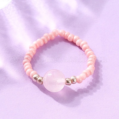 Кольца из натурального розового кварца RJEW-JR00255-03-1