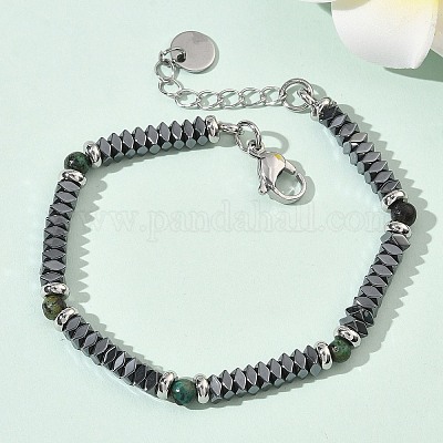 Браслеты из натуральной африканской бирюзы (яшмы) и немагнитного синтетического гематита для женщин BJEW-Z148-03P-05-1