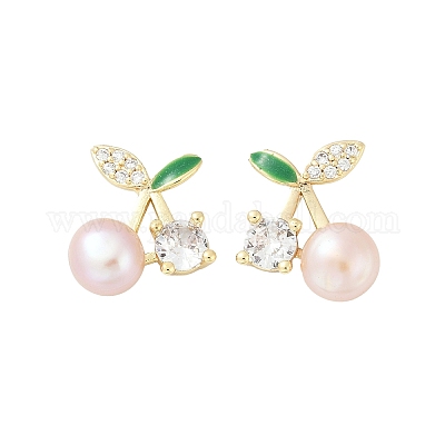 Серьги-гвоздики из вишневой латуни с прозрачным кубическим цирконием KK-D301-13G-1