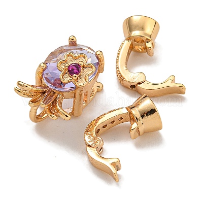 Латунные микро проложить кубического циркония раз за застежками KK-U037-26G-01-1