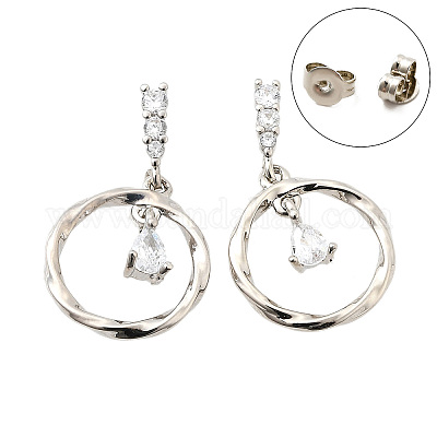 Серьги-гвоздики с цирконом из латуни EJEW-M103-05P-1