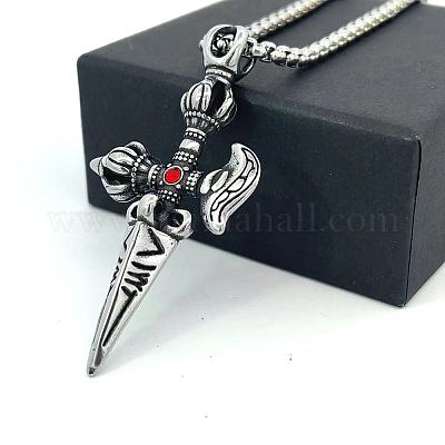 Ожерелья с подвеской в виде меча из нержавеющей стали с рубиновыми стразами для женщин и мужчин JN9804-1