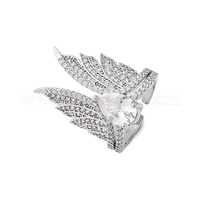 Латунные кольца-манжеты с микропаве и прозрачным цирконием для женщин RJEW-S398-03B-P-1