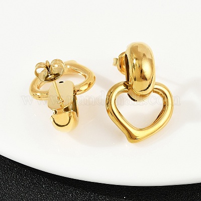 Серьги-гвоздики в форме сердца из нержавеющей стали 304 EJEW-K268-29G-1