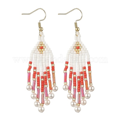 Серьги-подвески в форме стрелы из бисера из нержавеющей стали 304 EJEW-MZ00554-1