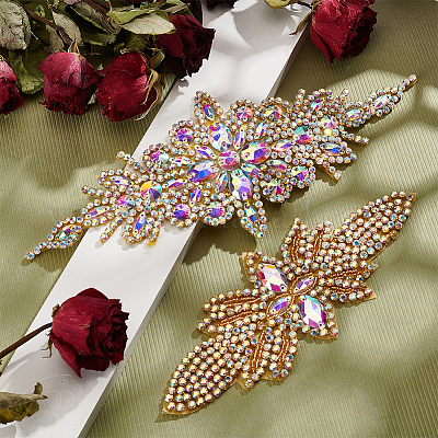 2 шт. 2-х стилистический цветочный узор со стразами горячей фиксации DIY-WR0003-50-1