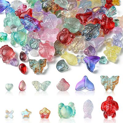 120шт 12 набора прозрачных стеклянных бусин в стиле GLAA-FS0001-69-1