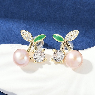 Серьги-гвоздики из вишневой латуни с прозрачным кубическим цирконием KK-D301-13G-1