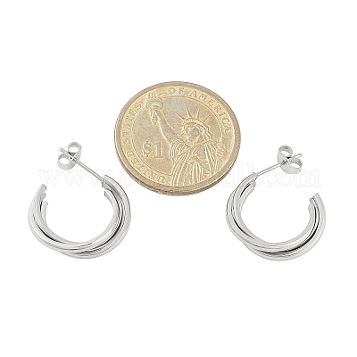 Серьги-гвоздики в форме буквы С из нержавеющей стали 304 для женщин EJEW-C096-40P-1