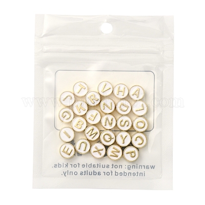 White and Gold Letter Beads-1pc, Gold Letter Beads Bulk, Gold