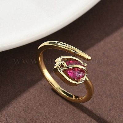 Кольца-манжеты из цветочной латуни с микропаве из кубического циркония для женщин RJEW-A069-05G-02-1