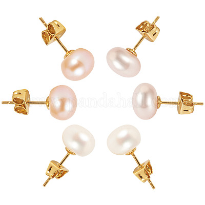 6 шт. серьги-гвоздики из натурального культивированного пресноводного жемчуга 3 цветов EJEW-TAC00027-1