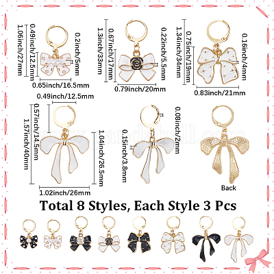 24 шт. 8 стиля бант сплав эмалированный кулон фиксирующие маркеры стежков HJEW-SC00117-1