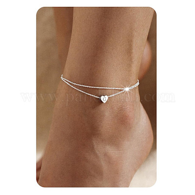 201 нержавеющая сталь сердце с инициалами двухслойные женские браслеты на ногу FS-WG0EC0A-03-1