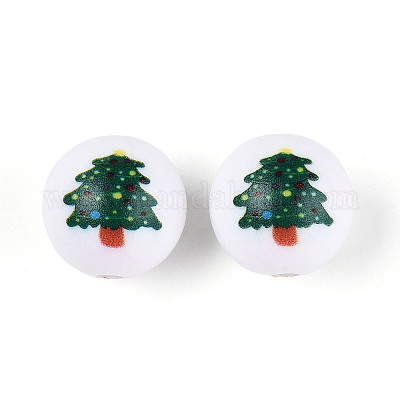 Непрозрачные акриловые круглые бусины с рождественским принтом OACR-T029-08F-1