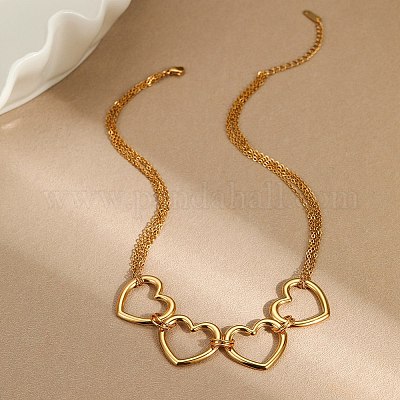 Женские ожерелья с четырьмя кольцами-сердечками из нержавеющей стали 304 NJEW-K296-01G-1