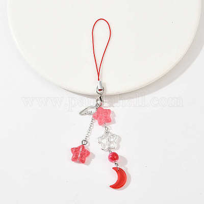 Ремни для мобильного телефона с крыльями из сплава и стеклянными луной и звездами&nbsp;HJEW-YW00181-03-1