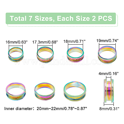 14 шт. набор из 7 колец унисекс из нержавеющей стали с рифлением RJEW-UN0002-65MC-1