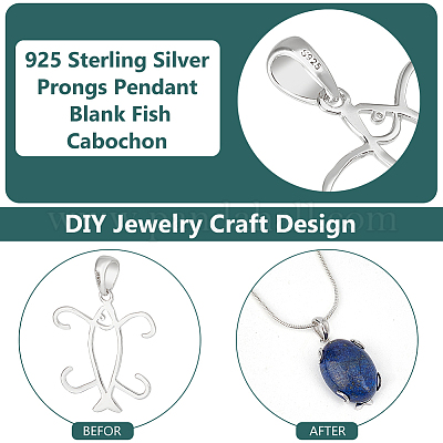 2 шт. подвеска из стерлингового серебра с 925 зубцами в форме кабошона в виде рыбы STER-BC0002-60P-1