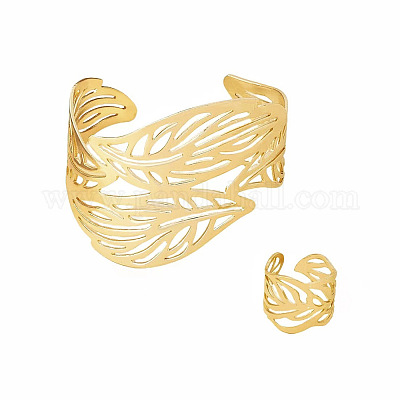 Браслеты-манжеты и наборы колец-манжет из сплава с полыми листьями FS-WG2FB6E-01-1