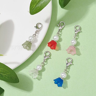 Украшение подвески из акрилового цветка и стеклянного жемчуга HJEW-JM01413-1