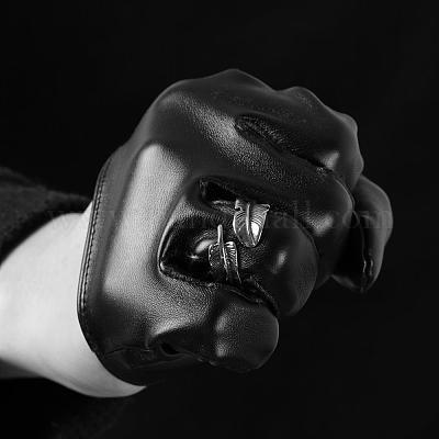 Модные манжеты-кольца унисекс из хирургической нержавеющей стали 316l с перьями RJEW-BB09945-8-1