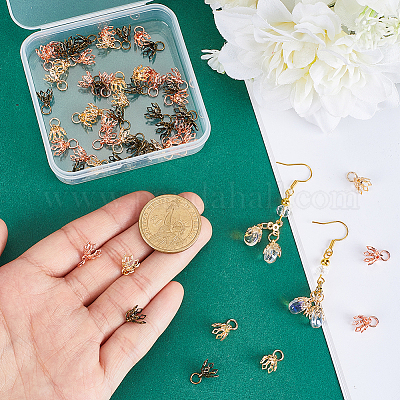 60 шт. 3-х цветные филигранные латунные колпачки для бусин KK-PH0013-12-1